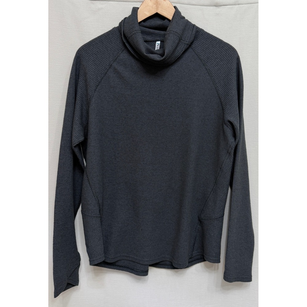 KUHL Womens Waffle Knit Cowl Neck Pullover Shirt Gray Size Medium Raglan Sleeve